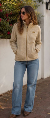 The North Face Women's Gold and Tan Teddy Fleece Jacket Photo 0