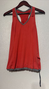 Lululemon Coral Red Gray Trim V-Neck Waistcord Racerback Athletic Tank Top 6 Photo 0