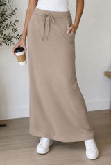 The Drop Taupe Knit Maxi Sweater Skirt Drawstring Waist Pockets Casual Large Photo 0