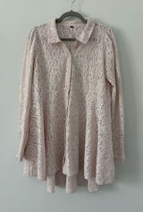 Free People Heather Lace Boho Romantic Long Sleeve Tunic Champagne Dream M Photo 0