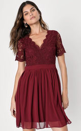 Lulus Angel in Disguise Burgundy Lace Skater Dress Size‎ Large Photo 0