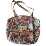 Vera Bradley Y2k Quilted Cotton Shoulder Bag Grey Red Floral Paisley Zip‎ Tote Photo 0