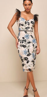 Lulus Show Stopper Cream Embroidered Sequin Bodycon Midi Dress‎ Medium Photo 0