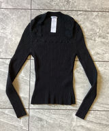 Wolford Black Ribbed Virgin Wool Cotton Square Neck Sweater Long Sleeve Small Photo 0