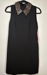 Betsey Johnson NWT Shift Dress Black Floral Embellished Collar Classic Size 4 Photo 0