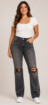 American Eagle 90s Bootcut Jeans Black Distressed Mid Rise NEW Womens 4 Short Photo 0