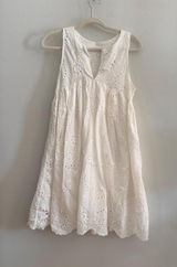 White Eyelet Cotton Dress with Floral Embroidery Photo 0