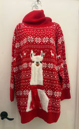 Cozy Christmas Red Cowl Neck Llama Knit Sweater Dress size L new Photo 0