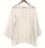 Boho Embroidered Sequin Chiffon Sheer Tunic Top‎ Womens Size L Cream Festival Photo 0