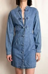 Guess vintage 90s blue chambray chinese knot button down long sleeve mini dress by Photo 0