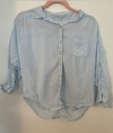 American Eagle Sky Blue Sheer Button Up Ruched Sleeves Blouse Top Size XS Photo 0