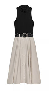 Zara Black & Cream Sleeveless Maxi Dress with Gloss Belt Photo 0