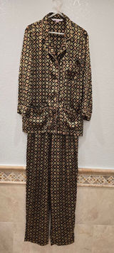 vintage Victoria's Secret pajama set black gold geometric pattern S Photo 0
