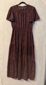 PrettyGarden Floral Maxi Dress Womens Large Smocked Waist Tiered Flutter Sleeve Photo 0