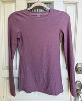 Beyond Yoga Mauve Pink Heathered Long Sleeve Crew Neck Activewear Top‎ Size XS Photo 0