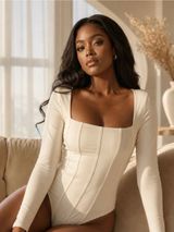 Abercrombie Long-Sleeve Square Neck Cream Bodysuit Photo 0