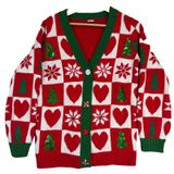 Ugly Christmas Holiday Sweater Button‎ Up Cardigan Red Sequin Trees Sz S (4-6) Photo 0
