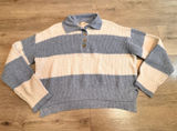 Ultra Flirt Striped Knit Polo‎ Sweater Blue Cream Womens XLarge XL Photo 0