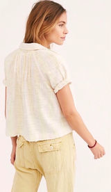 Free People We The Free Womens Away At Sea Linen Blend Boho Striped Crop Button Top Size M Photo 0