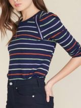 Veronica Beard Mason Striped Puff Sleeve Long Sleeve Top Baseball Tee Small Photo 0