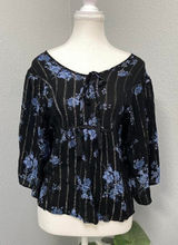 Maurices Black Blue Floral Stripes Print Quarter Sleeve Flowy Blouse Boho Rodeo Photo 0