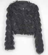 Windsor Cropped Faux Fur‎ Jacket Gray Zip Front Size S/M Unique Artsy Photo 0