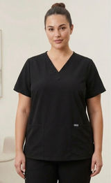 FIGS Black Technical Collection Catarina Scrub Top Women’s Size L V-Neck 2-Pocke Photo 0