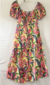 Farm Rio for Anthropologie Tropical Floral Smocked Linen Midi Dress XS Photo 0