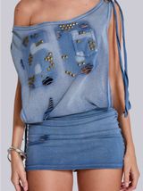 JADED LONDON Route 66 Distressed Backless Studded Dress, Blue, 6 (US) Photo 0
