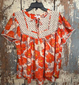 NWT THML boho orange floral print peasant blouse Women's size Medium Photo 0