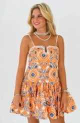 Fancy D Orange/Blue Mini Dress NWT Orange Photo 0