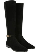 Sam Edelman Clive Black Suede Knee High Boots Square Toe Gold Chain Size 7 Photo 0