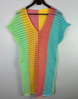 Rainbow Crochet Cover Up Medium Colorblock‎ Festival Dopamine Dressing Beach Y2K Photo 0