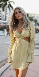 Kittenish Jessie James Decker Yellow Cutout Mini Dress XS Long Sleeve Party Photo 0