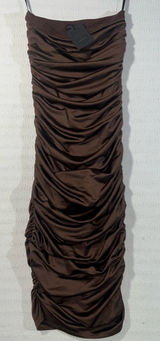 Revolve x Michael Costello Strapless Bodycon Midi Dress XS Satin Brown Party NWT Photo 0