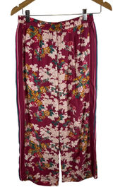 Ettitwa Anthropologie Burgundy Floral Wide Leg Pants Side Stripe‎ XS Boho Beach Photo 0