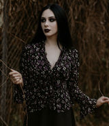 The Limited Vtg 90s Y2K Top M Whimsigoth‎ Flare Sleeve Fairy Grunge Babydoll Purple Black Photo 0