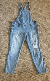 a.glow‎ Maternity Women's Blue Distressed Jean Overalls Size XL Photo 0