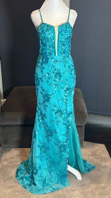Women’s Blue Mermaid Fit Prom Party Dress Sparkly Sequins Leg Slit Size 2 NEW Photo 0