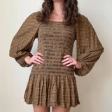 Urban Outfitters plaid smocked long sleeve mini dress Photo 0