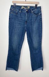 7 For All Mankind Luxe Straight Leg Cropped Jeans Size 10 Raw Hem High‎ Rise Photo 0
