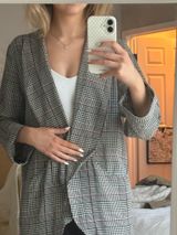 Sienna Sky Plaid Houndstooth Open Front Lightweight Blazer Jacket Photo 0