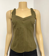 Anthropologie Olive Green Corset Tank Top Sweetheart‎ Neckline XS Side Zip Ponte Photo 0