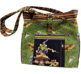Vintage Handmade Halloween Goblin Wizard Tote Bag Green Orange Striped Spooky Photo 0