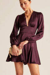 Abercrombie & Fitch Satin Plunge Dress in Plum Photo 0