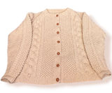 Vintage Aran Fisherman Cable Knit Cardigan Cream Wool Blend Cozy Sweater Classic Photo 0