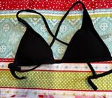 Black Ribbed Triangle Bikini Top Thong Swimsuit Set Size S Photo 0