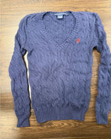 Ralph Lauren Sport Cable Knit V-Neck Sweater Navy Blue Red Pony Women's M Photo 0