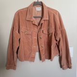 American Eagle Pink Coral Cropped Corduroy Jacket Women’s Size M Fray Shirt Photo 0