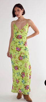 Nasty Gal Lime Floral Slip Maxi Dress Photo 0